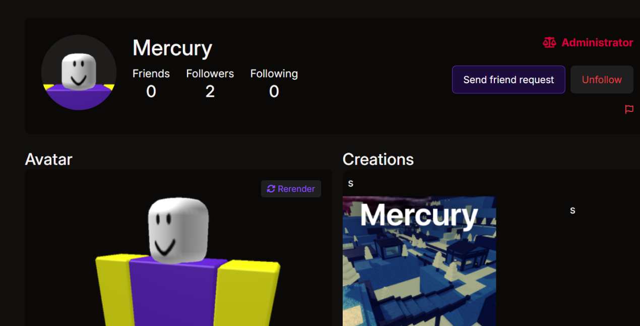 Screenshot of Mercury profile page